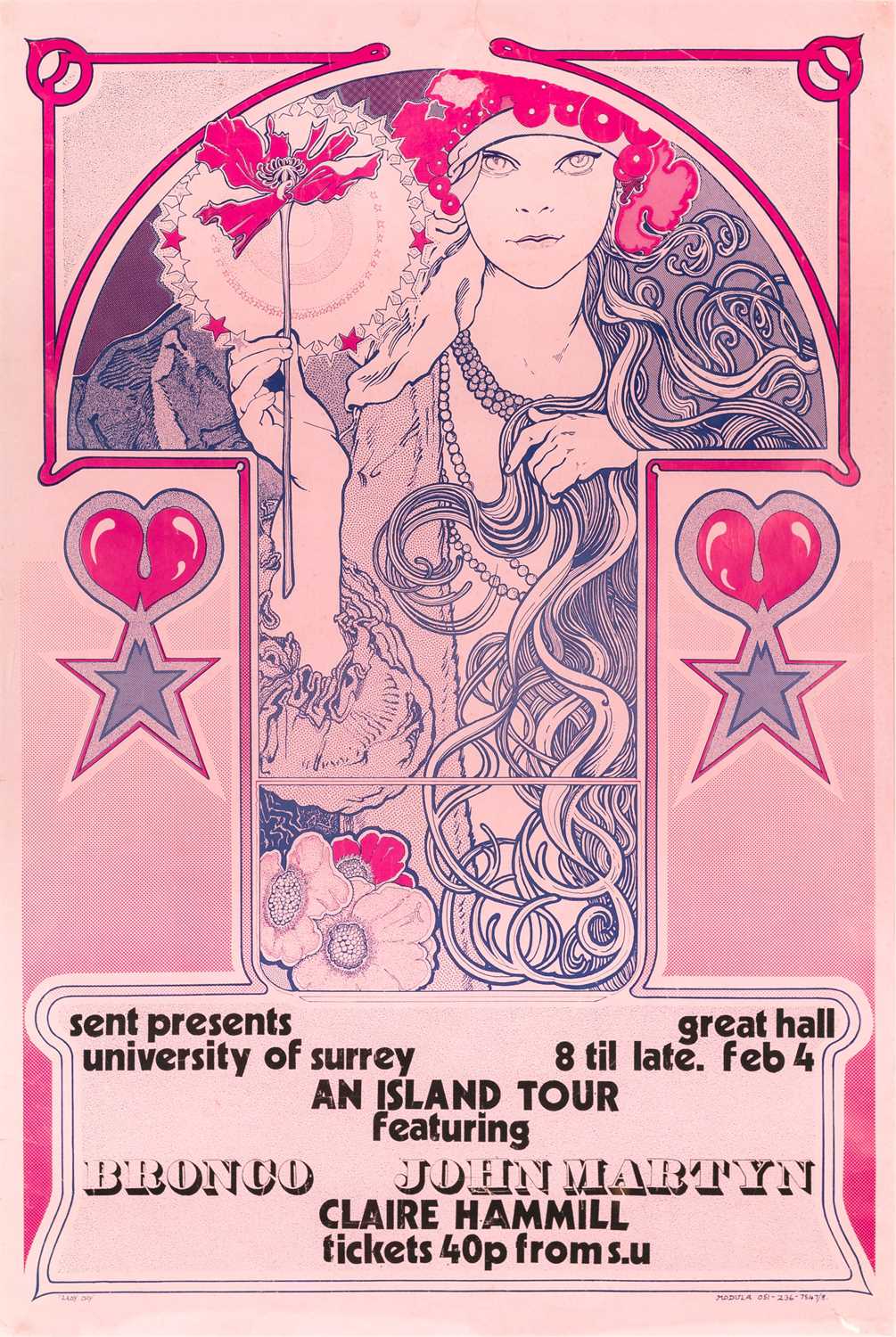 JOHN MARTYN / BRONCO / AN ISLAND TOUR - ORIGINAL AND RARE 1970 CONCERT POSTER.