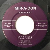 THE ASCOTS - ANYTIME/ SOMETIMES I WONDER 7" (US ORIGINAL - MIR-A-DON - M-D 1001)