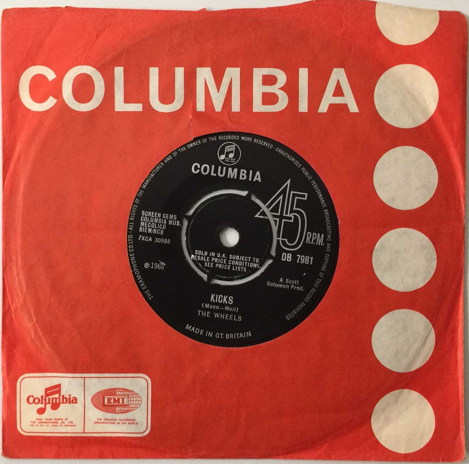 THE WHEELS - KICKS C/W CALL MY NAME 7" (ORIGINAL UK COPY - COLUMBIA DB 7981)