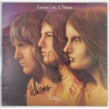 EMERSON, LAKE AND PALMER - FULLY SIGNED COPY OF TRILOGY AND WHITE LABEL TEST PRESS.