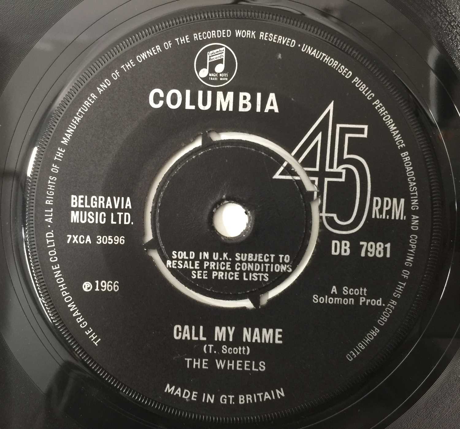 THE WHEELS - KICKS C/W CALL MY NAME 7" (ORIGINAL UK COPY - COLUMBIA DB 7981) - Image 3 of 3