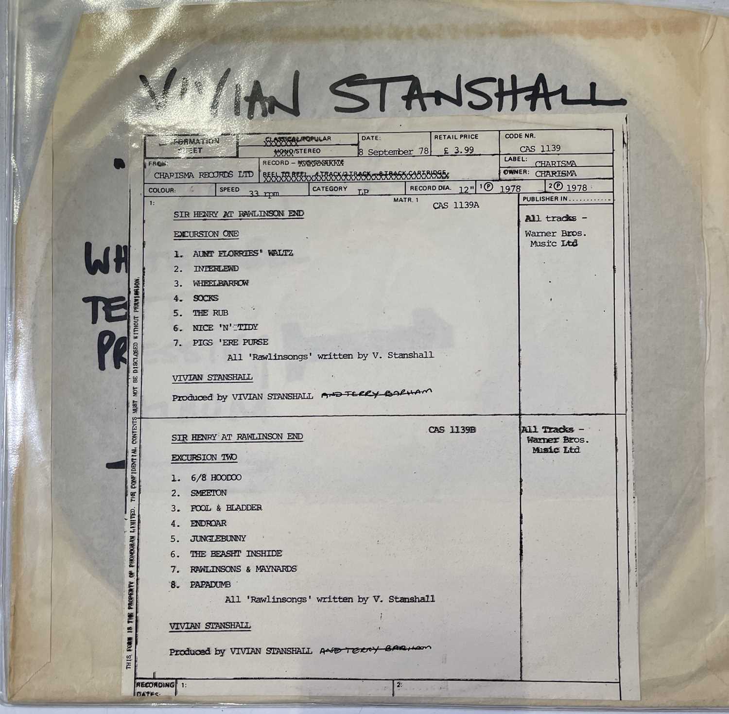 VIVIAN STANSHALL SIR HENRY MEMORABILIA PACKAGE. - Image 2 of 3