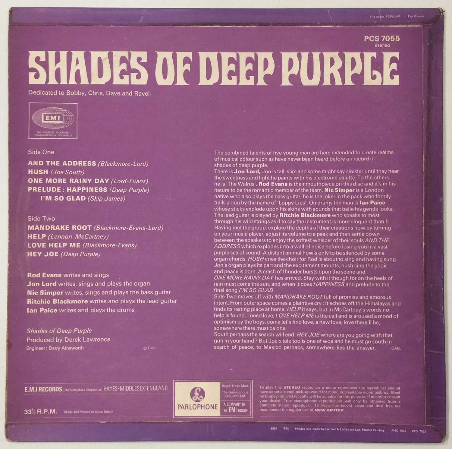 DEEP PURPLE - SHADES OF DEEP PURPLE LP (UK STEREO ORIGINAL - PCS 7055) - Image 3 of 5
