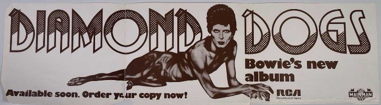 DAVID BOWIE - ORIGINAL AND UNCENSORED 1974 DIAMOND DOGS PRE-RELEASE BANNER POSTER.