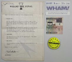 GEORGE MICHAEL / WHAM! - 'THE FINAL' VIP ENCLOSURE PASS / LETTER .