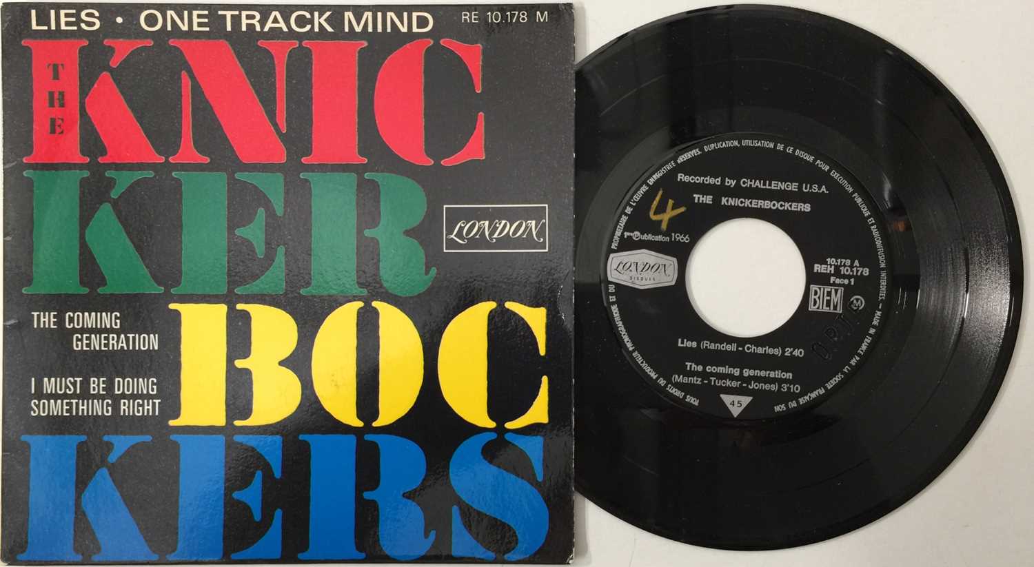 THE KNICKERBOCKERS - LIES/ONE TRACK MIND EP (ORIGINAL FRENCH RELEASE - LONDON REH 10.178)