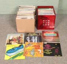 Three boxes of assorted LP vinyl records of mainly pop and easy listening to include ABBA, Bucks