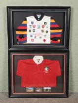 Two framed rugby shirts; a limited edition 'The Road to Twickenham' 426/500 and Captain Morgan Touch