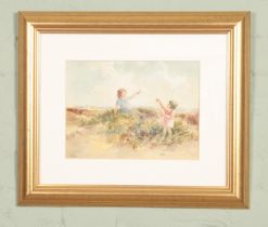 Thomas (Tom) Paterson (early 20th century) gilt framed watercolour depicting two children playing by