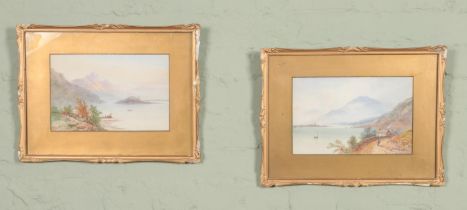 Two gilt framed T. Wilson watercolour landscapes depicting scenes over Loch Lomond, Scotland.