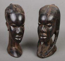 A pair of tribal busts Hx22cm approx.