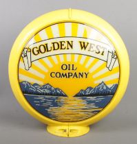 A plastic advertising sign for Golden West Oil Company. Dated January 1983.