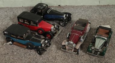 Five boxed Franklin Mint Precision Models. Includes 1929 Rolls Royce Phantom I, The 1930 Bugatti