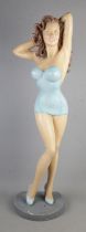 A 1950's Jantzen Girl swimsuit display figure, modelled standing in blue shoes and one piece bathing