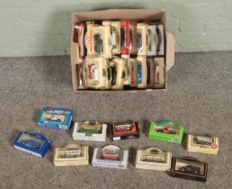 A box of assorted diecast vehicles to include Days Gone, Pepsi, Lledo, Guinness, 7Up, etc.
