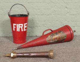 A Minimax 'Type B' fire extinguisher, together with a painted fire bucket and McGregor of Glasgow