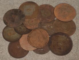 A collection of symphonion/polyphon discs. 7 x 30cm diameter, 8 x 27cm diameter.