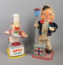 Two vintage Japanese tinplate battery operated toys to include The Drinking Captain and Chef Cook.