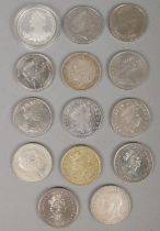 A qauntity of mostly five pound commemorative coins. Includes 1805-2005 Trafalgar, Queen Mother,