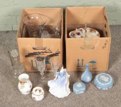 A box of miscellaneous to include cut glass, Royal Doulton Rebecca figure (HN4041), Royal Albert Old