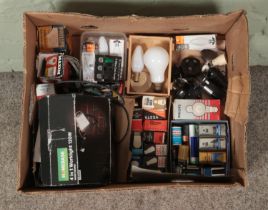 A quantity of bulb and batteries for cameras, projectors and other items together with various