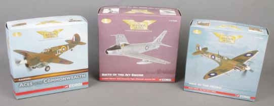 Three boxed limited edition Corgi 'The Aviation Archive' 1:72 scale diecast model planes. Includes