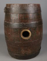 A small coopered wooden barrel, stamped 357, for Thomas Oliver Ltd, West Bromwich. 43cm tall.