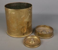 Three pieces of WWI trench art, to include two Howitzer 4.5 shell casings converted to ashtrays