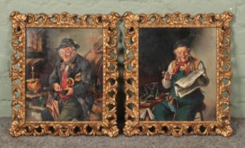 Two gilt framed oil on boards signed Gruber depicting portraits of two gentlemen. One featuring