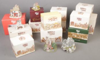 A box of mostly boxed Lilliput Lane Cottages. Includes Fry Days, Counting House Corner, Moonlight