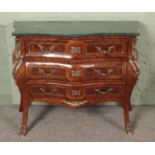 A French kingwood bombe shaped chest of drawers with verdigris marble top and ormolu mounts. (83cm x