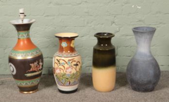 Four ceramic vases to include French and West German examples. French example has been converted