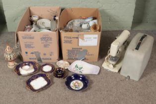 Two large boxes of miscellaneous. Includes glassware, Cauldon, Royal Albert cup & saucer,