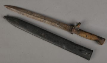 A German Ersatz rifle bayonet with scabbard. Length of blade (31cm) CANNOT POST OVERSEAS