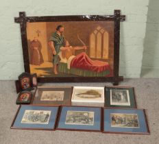 A collection of pictures and prints to include large oil on board depicting Robin Hood, The