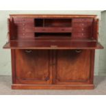 A Victorian mahogany and walnut secretaire with fitted interior. (103cm x 114cm x 55cm) Drop down