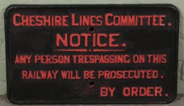 A Cheshire Lines Committee cast iron trespass notice. (39cm x 63cm)