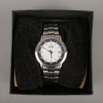A Citizen Eco-Drive wristwatch with black and white face