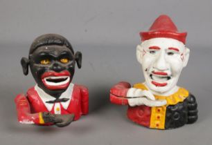 Two cast iron money banks to include Little Joe and Clown examples.