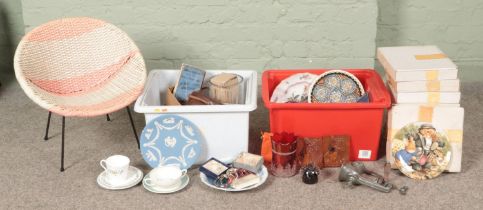 Two boxes of assorted miscellaneous, to include a series of Royal Doulton cabinet plates from the