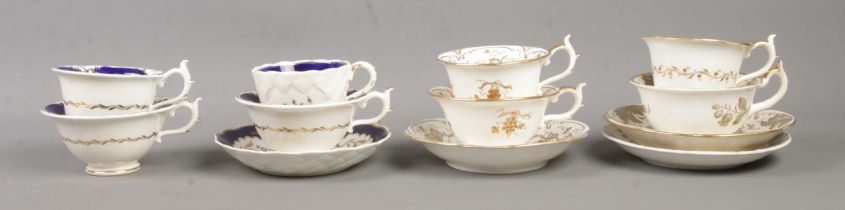 A collection of Rockingham porcelain teawares in three designs, including 876 and 1500 patterns. The
