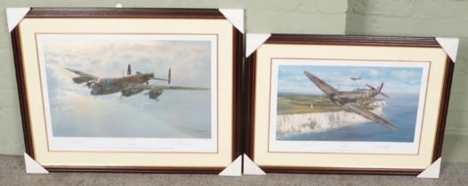 Two framed Philip E. West limited edition signed military aircraft prints. One titled 'Defending The