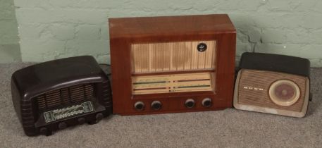 Three vintage radios; Strad Model 511, Ferguson 329A and Bush DAC70.