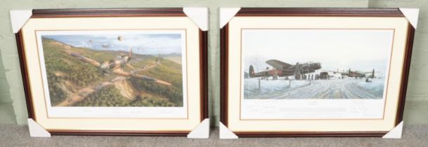 Two large framed Philip E. West signed military aircraft prints. One titled 'Maximum Effort' and the