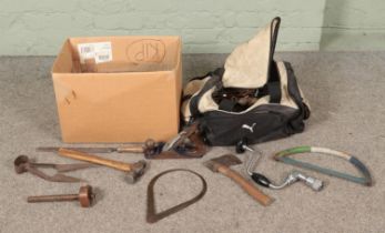 A large quantity of tools, to include Talco No.4 plane, saws, files, axes and Moore and Wright