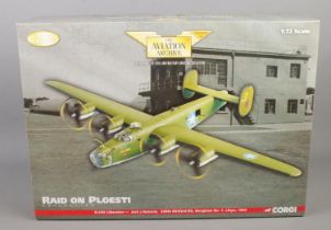 A boxed limited edition Corgi 'The Aviation Archive' 1:72 scale diecast model plane. Raid on Ploesti