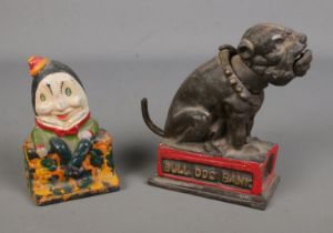 Two novelty cast iron money banks to include Bull Dog Bank and Humpty Dumpty examples.