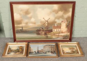 A quantity of oil on canvas artworks including examples by I Costello, J.Howard and R J Brown