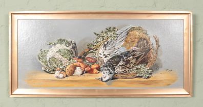 A gilt framed oil on canvas, still life depicting game and vegetables. Signed SM and dated 1930.