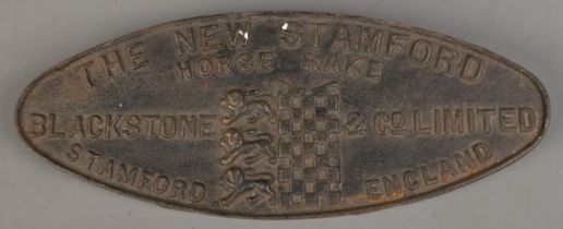 An New Stamford Horse Rake cast iron plaque by Blackstone & Co. (14cm x 36cm)
